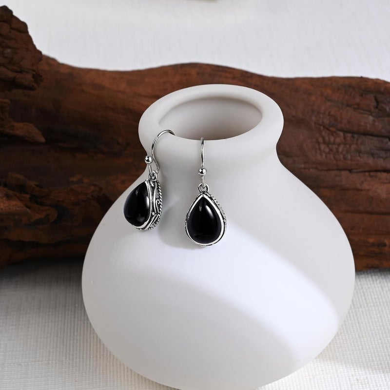 Teppdfann Store Vintage Teardrop Birthstone Dangle Earrings for Women Trendy, Gemstone Drop Earrings with Silver Hook Birthstone Jewelry for Christmas Gift - Image 5